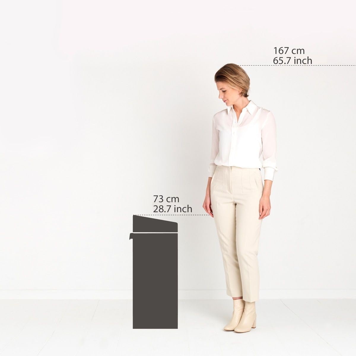 Brabantia Press-Top Kitchen Trash Can with Flat Back | White | 10.6 Gallon / 40L | Home Trash Can with Soft-Touch Stay-Open Lid & Removable Inner Bucket | Fits Flat Against Walls | + Trash Bags