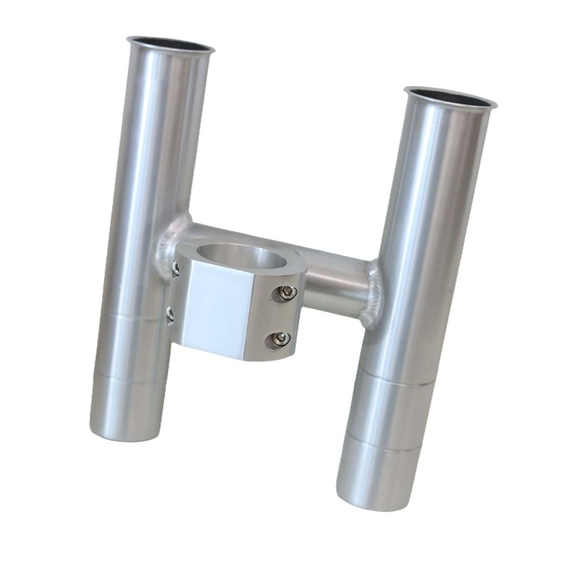 T-Top fishing Rod Holder Twin Aluminum clamp-on fit 1-1/2",1-7/8",2" inch horizontal or vertical fishing tower/leaning post/rail white black anodized (Silver Anodized)