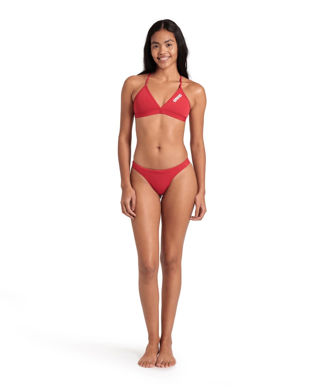 ARENA Women’s Team Solid Swim Top Tie Back Athletic Bikini Top Only Competitive Swimming Training Ladies Bathing Suit, Red/White, US Size 28