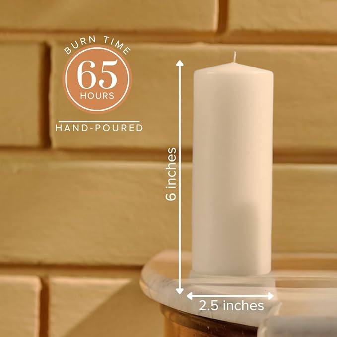 Simply Soson 2.5x6 inch Ivory Pillar Candles - Set of 6 Tall Emergency Candles
