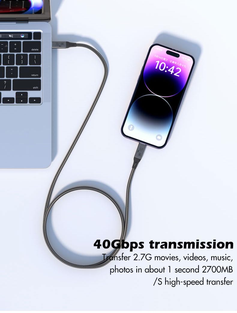 Vebner 6-Foot USB4 3, 4 8K 40gbps 240W Cable Compatible with Thunderbolt Thunderbolt and USB-C - Supports HD Display