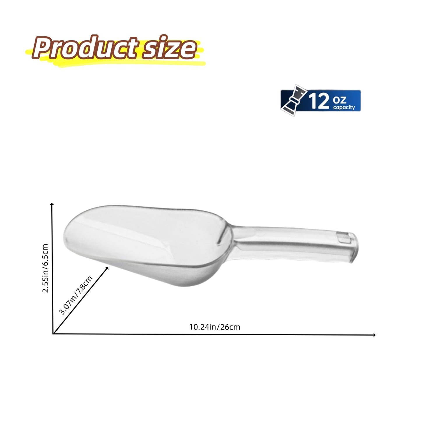Plastic ice scoop for freezer,ice maker scoop,ice scoopers for ice bucket,Polycarbonate Utility Ice Scoop,12 Oz,Clear,Ergonomic Handle, Applicable to:Ice Maker,Ice Cream,Pets Food,Coffee Beans(1 pcs)M
