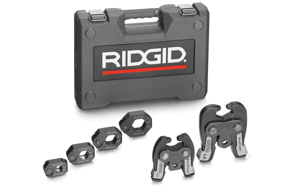RIDGID 28048 V1/C1 Combo Kit for Compact and Standard Press Tools with 1/2" to 1-1/4" Press Rings, V1 and C1 Actuators, and Case, Press Ring/Actuator Kit for ProPress System Fittings