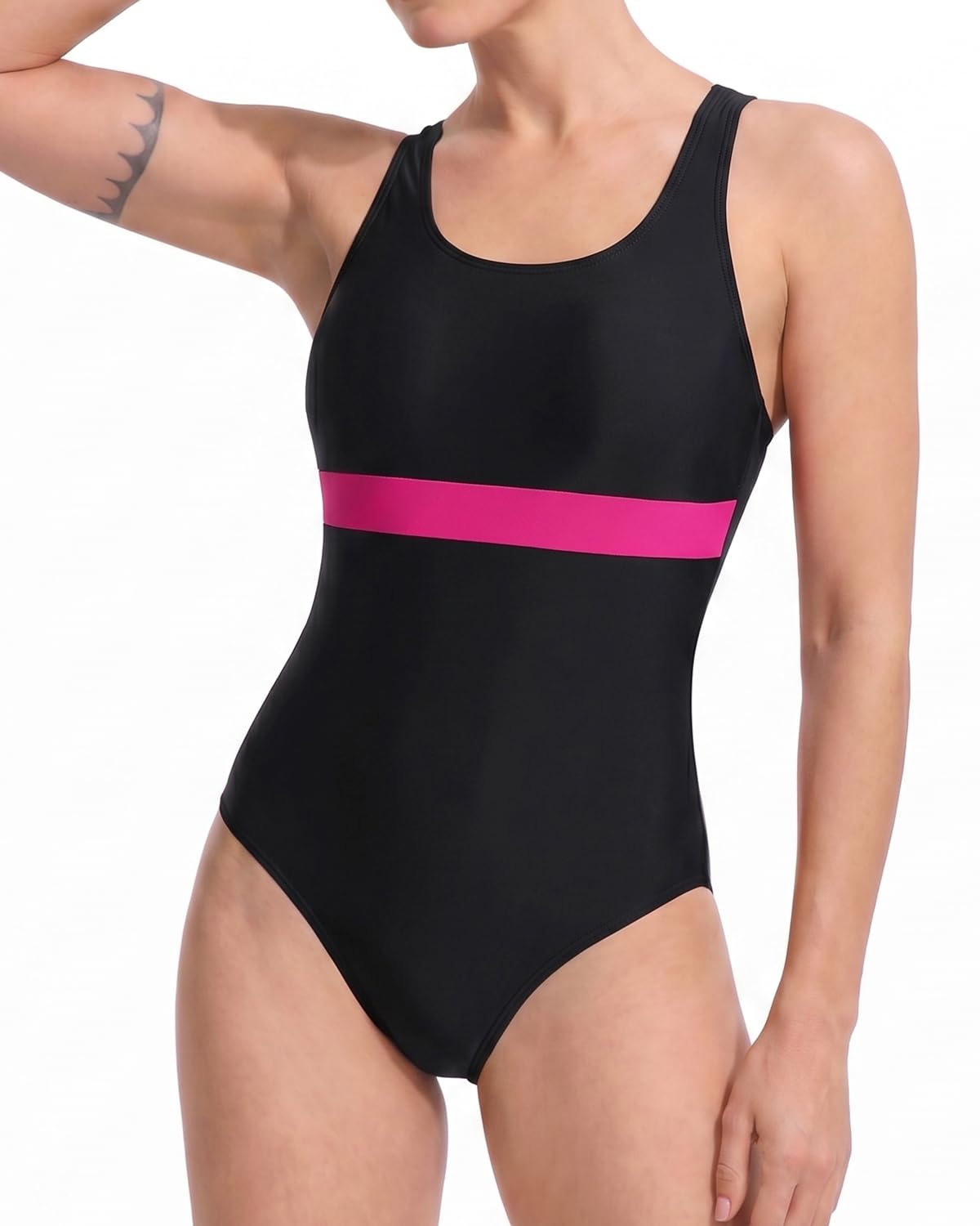 HAIVIDO Women's Athletic One Piece Swimsuits for Training - U Back, Competitive Bathing Suits for Fitness & Lap Swimming Black with Fushcia XXL