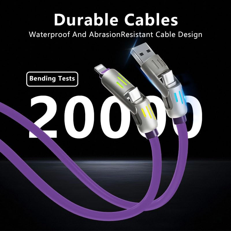 LWW 240W 4-in-1 5A 4FT USB C Multi Charger Cable with LED Indicator, PD Fast Charging & Data Sync, Silicone, Compatible