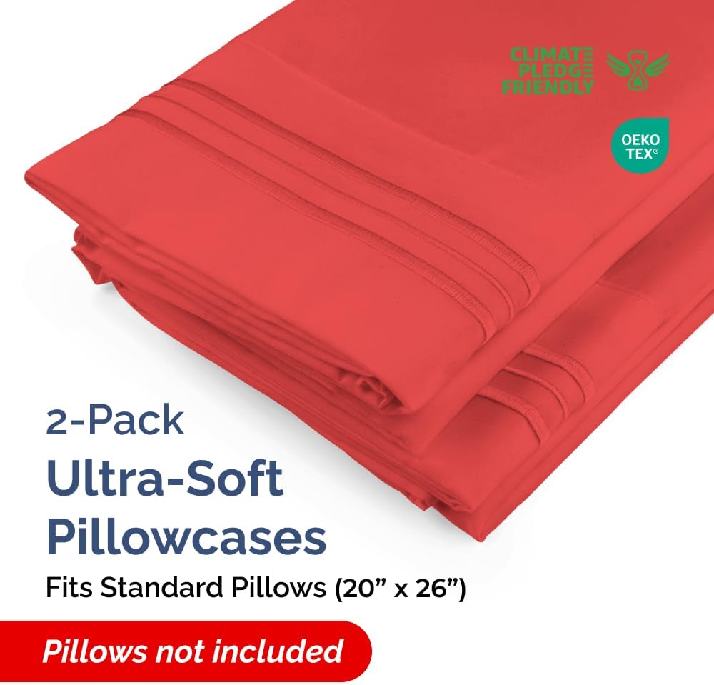 Standard Pillow Cases by [Brand Name] - Ultra-Soft Hotel Quality Covers | Comfy, Wrinkle-Free & Stain Resistant - Set of 2 in Red