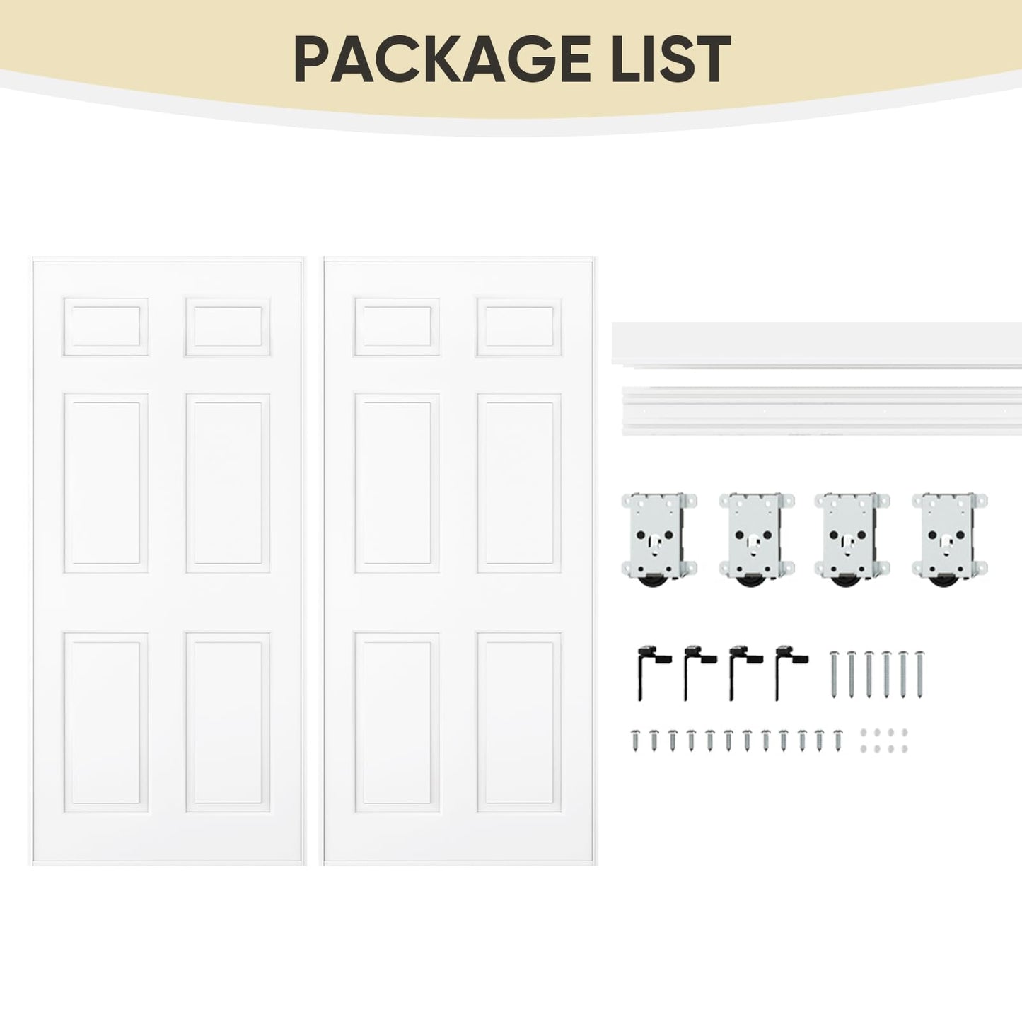 JUBEST Sliding Closet Door 72"(Double 37") x80", 6-Panel Steel Frame Bypass Primed Door with Top & Bottom Track Kits, Preassembled Hardboard Panels with Paintable Surface, Durable & Sturdy