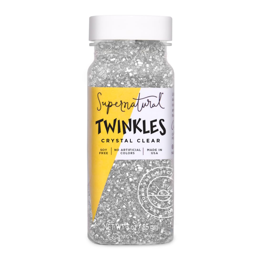Supernatural Twinkles White Sanding Sugar Sprinkles - Crystal Clear, Non-GMO, Vegan, 3oz, USA Made