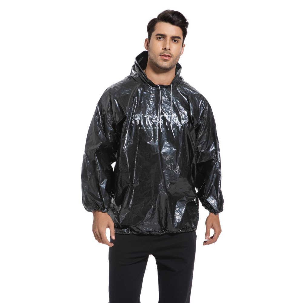 HITASTAR Sauna Pullovers Sauna Suit for Women & Men Sweat Suits Workout Shirt Long Sleeve Sweat Suits with Hood Black 1PCS Plus