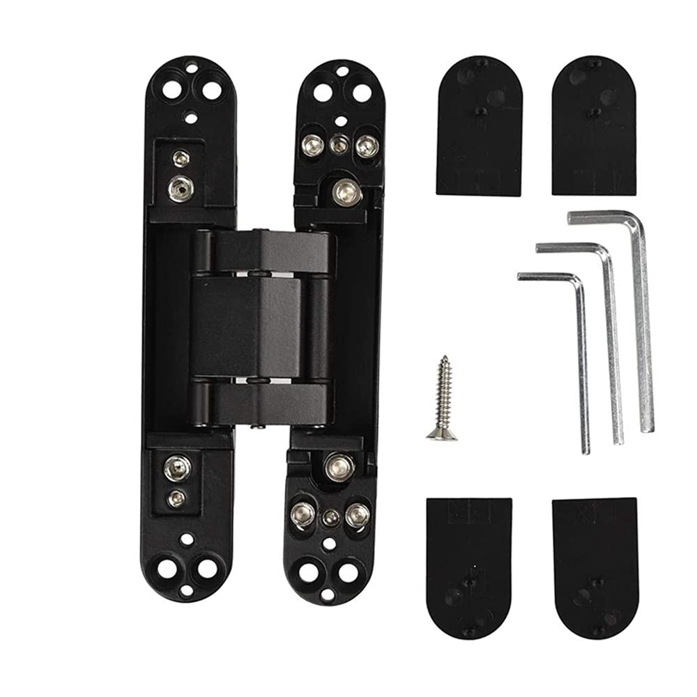 Ranbo 7 x 2.8 x 1.1 inch Zinc Alloy/Aluminum Alloy Material Heavy Duty Invisible/Concealed/Hidden 3 Way Adjustable Butt Hinge Suitable for Commercial Residential Industrial Door (7 inch Black)