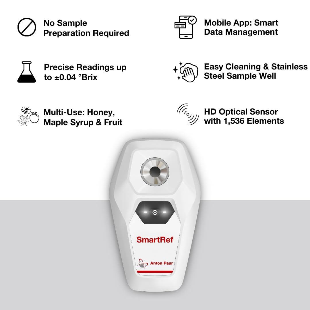 SmartRef Digital Refractometer by Anton Paar – Brix Meter for Honey, Maple Syrup, Jam & Jelly | Honey Moisture, Water in Honey, Sugar Content Analysis, Beekeeping | Bluetooth, ATC, High-Precision