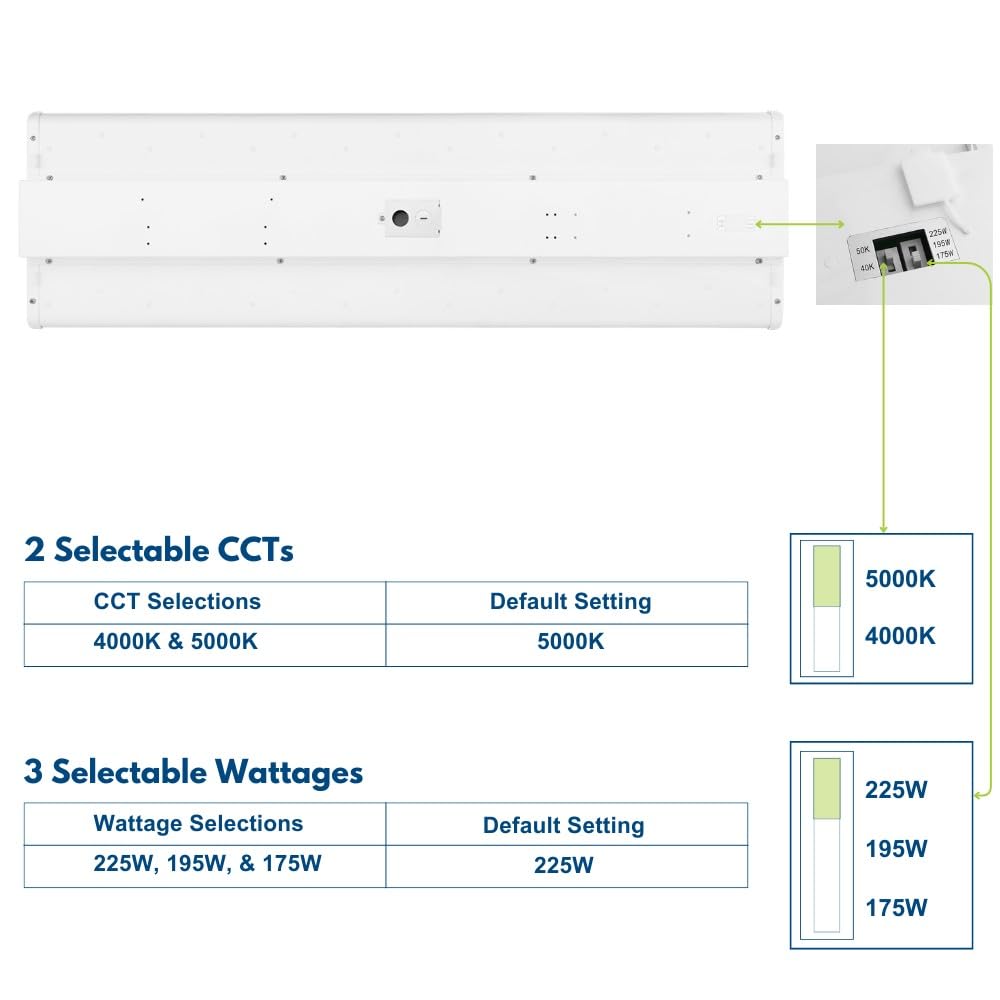 Konlite ALTA LED High Bay Light - 4FT - 225W/195W/175W - 37,600 Lumens - 5000K/4000K Selectable - 120-277V - 600W Metal Halide Equal