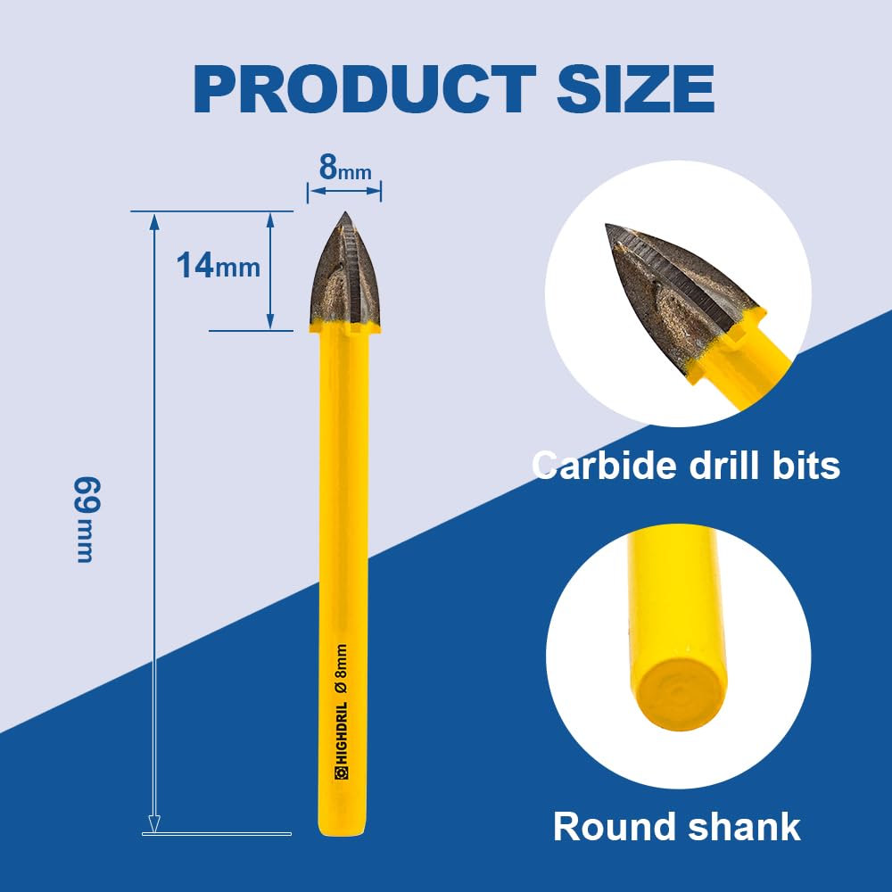 HIGHDRIL Diamond Drill Bits Kit with 5/8-11 for Porcelain Tile Ceramic Marble Brick Concrete Vacuum Brazed Hole Saw(6/8/10/20/35/50/65/100mm+50mm Chamfer Bit+20mm Finger Bit+Adapter)