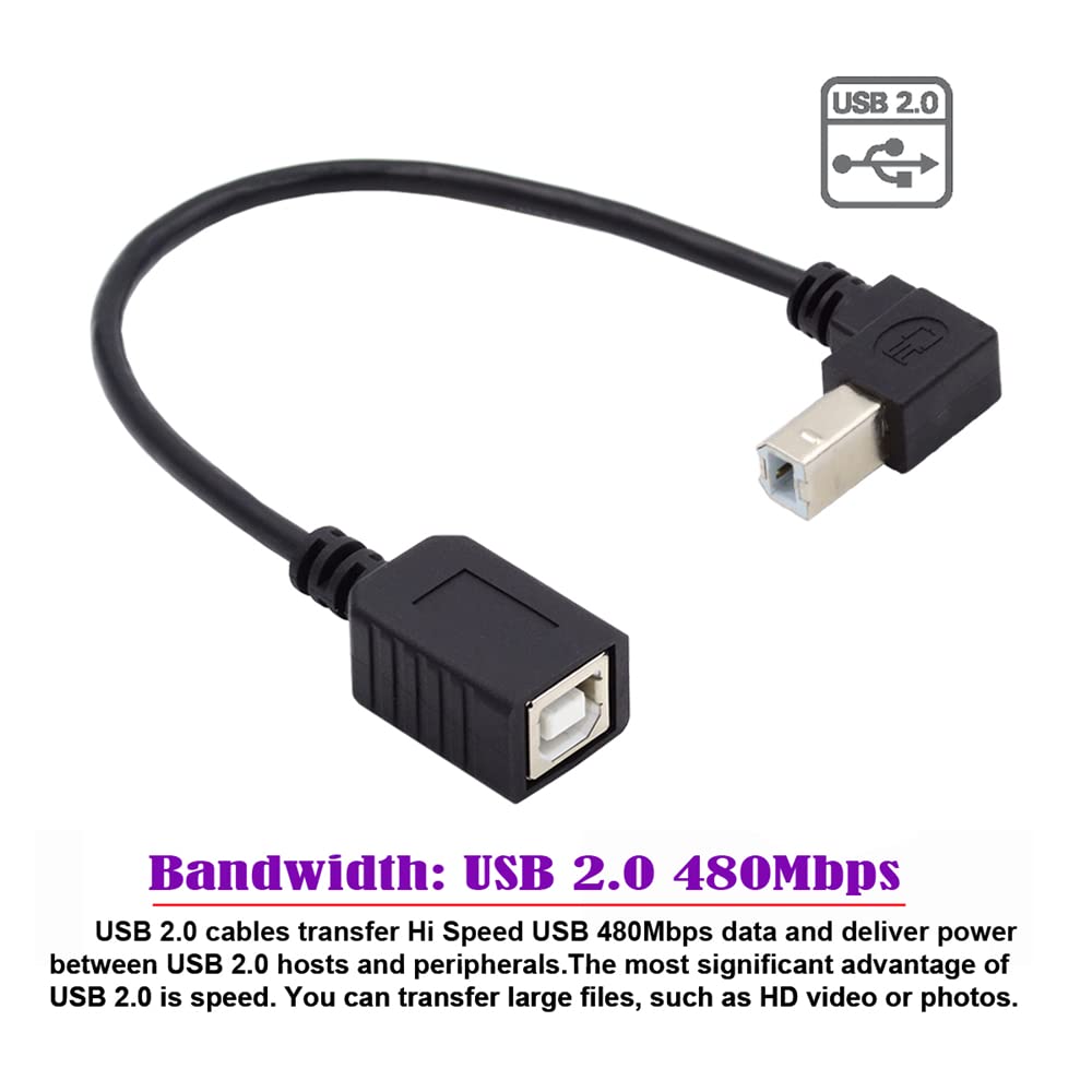 2.0 90 20cm cablecc Type B Male to Female USB Extension Cable Degree Down Angled for Printer Scanner Disk