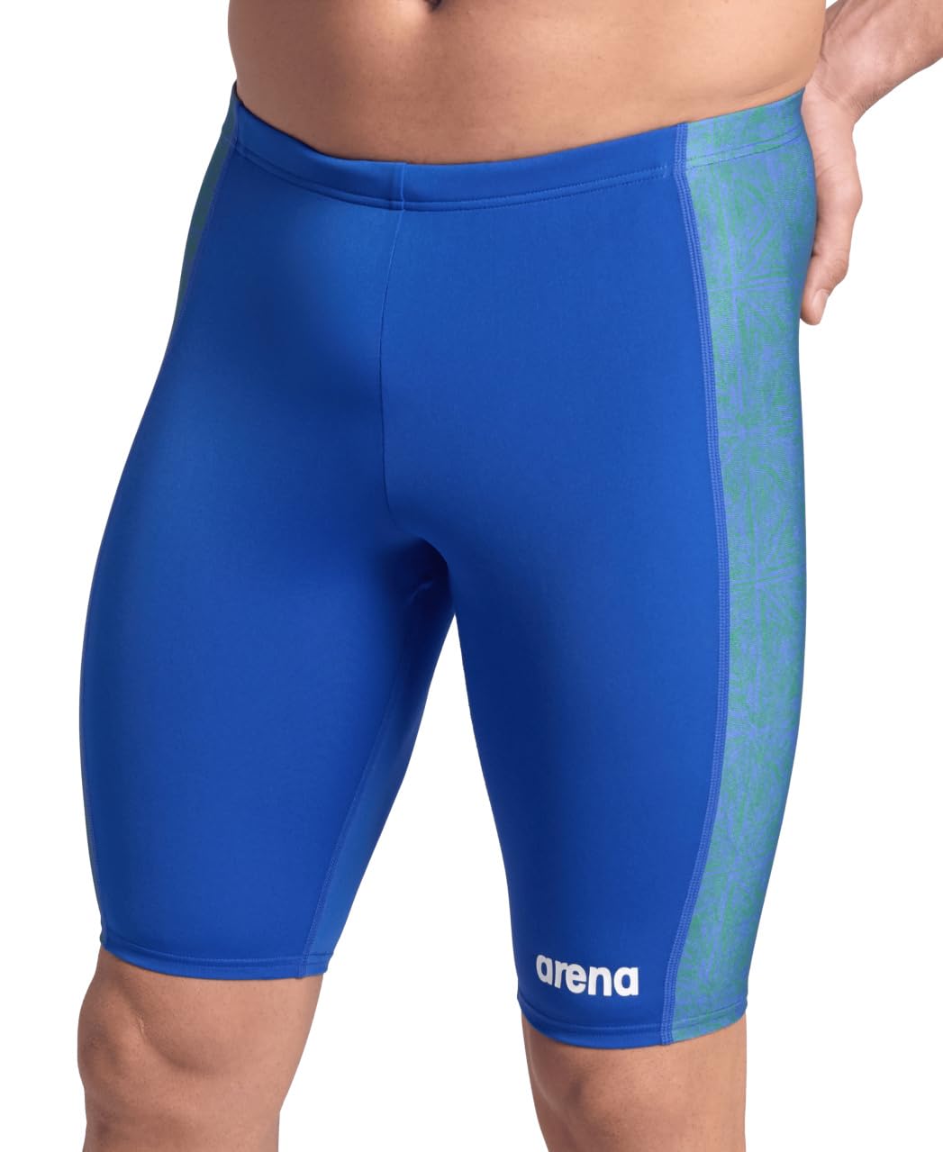ARENA Performance Men's Abstract Tiles Swim Jammer MaxLife Athletic Practice Knee-Length Swimsuit Short Competitive Training Bathing Suit, Royal/Team Royal Green, US Size 24