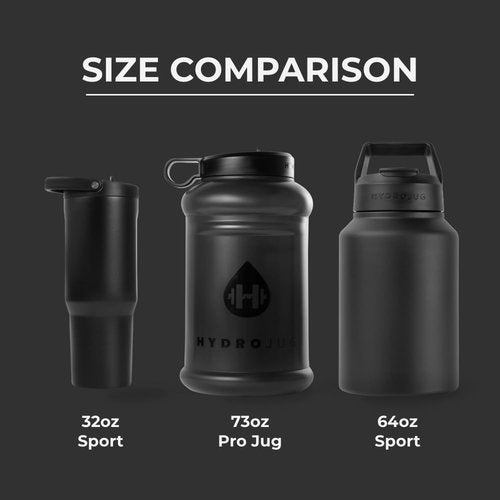 HydroJug Half Gallon Water Bottle - Refillable, Leakproof 73oz Jug With Carry Handle - BPA Free, Black