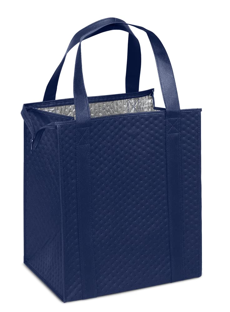 Mediz Hannah Large Capacity Heavy Duty Insulated Smart Shopping Bag - Strong Reusable Grocery Tote (2 Pack, Navy)