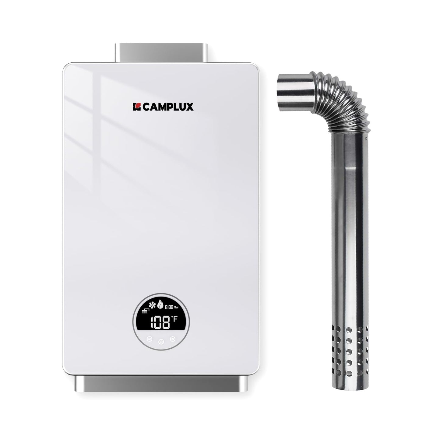 CAMPLUX Tankless Water Heater Natural Gas, 3.18 GPM Up to 3.8 GPM 82,000 BTU On demand Residential Tankless Hot Water Heater Gas Indoor for Mobile Home, Constant Temperature System, White