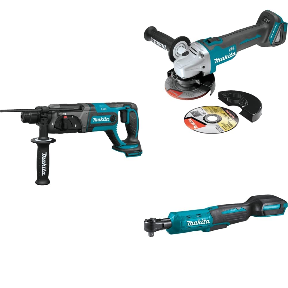 Makita 18V LXT Li-Ion 7/8" Rotary Hammer, SDS-PLUS, 4-1/2" / 5" Cut-Off/Angle Grinder, 3/8" / 1/4" Sq. Drive Ratchet