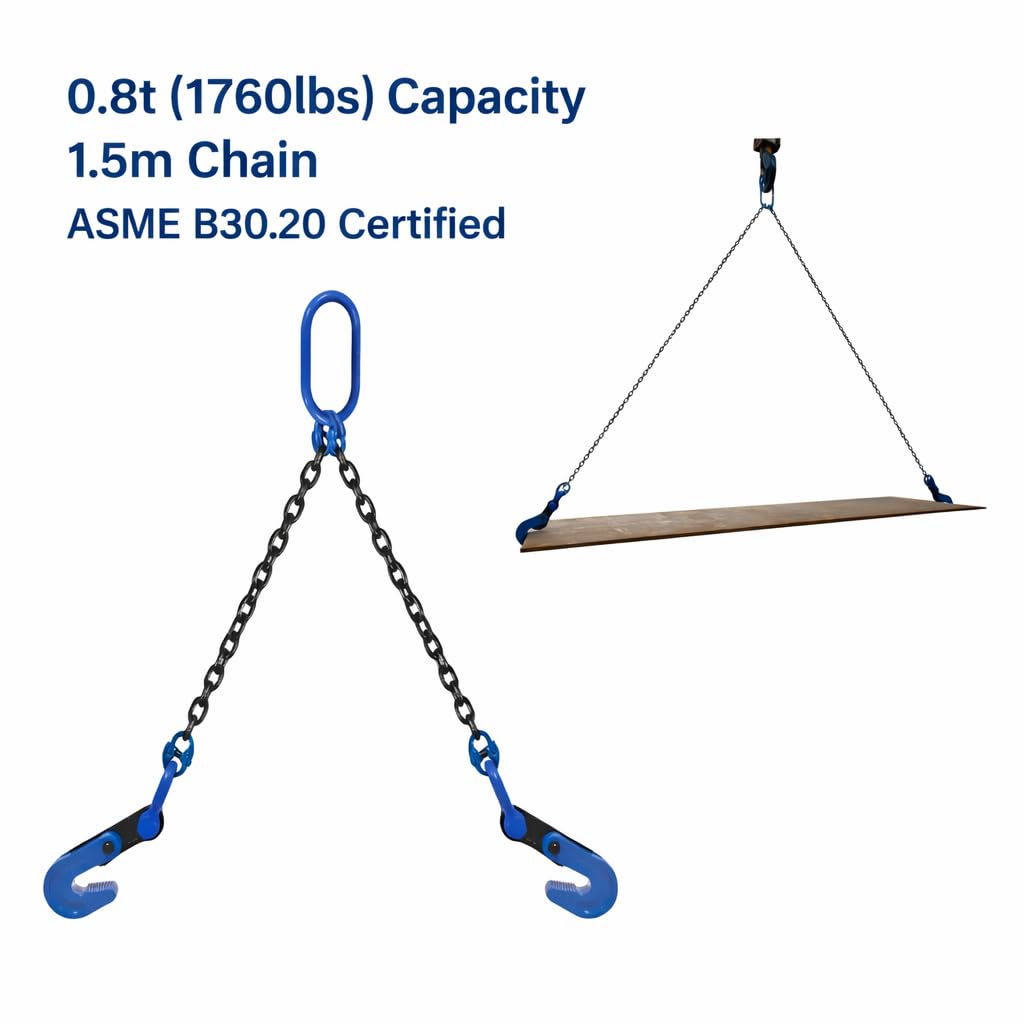 Horizontal Steel Plate lifting clamp kit-0.8t capacity with High Strength Manganese Steel 1.5m Chain|ASME B30.20 Certified plate clamp & Rigging Set