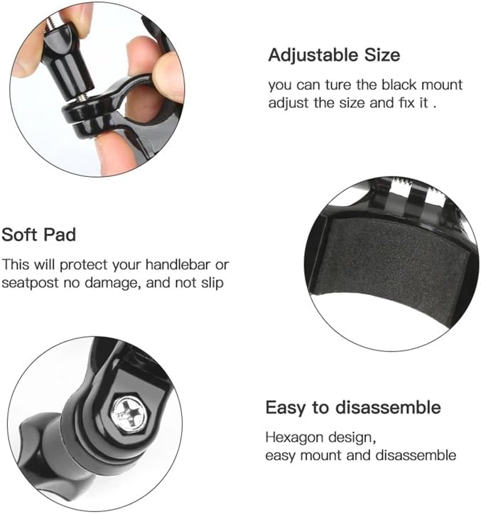 360 13-4, Reflex Camera Metal Handlebar Mount Clip Durable, Adjustable Camera Holder for Go Pro Hero Other Cameras