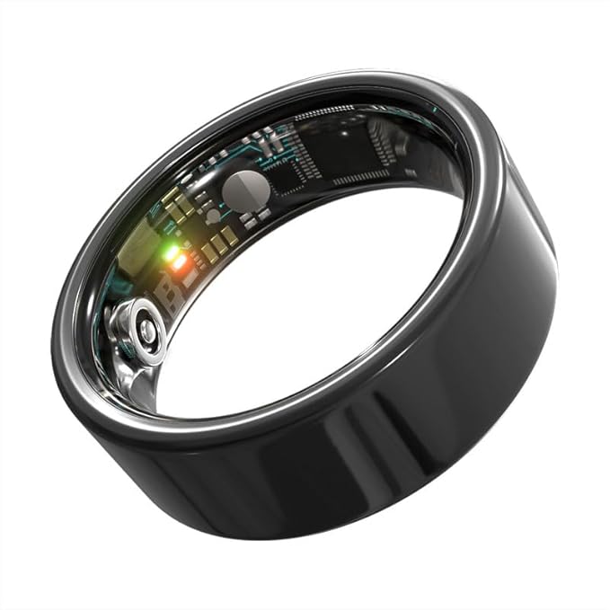 Smart Ring Health Monitoring 5ATM Waterproof Fitness Tracker with Glossy Titanium Surface Blood Oxygen/Sleep/Stress Tracking Women?™s Cycle Prediction Sport Ring Compatible with iOS/Android Ink 7