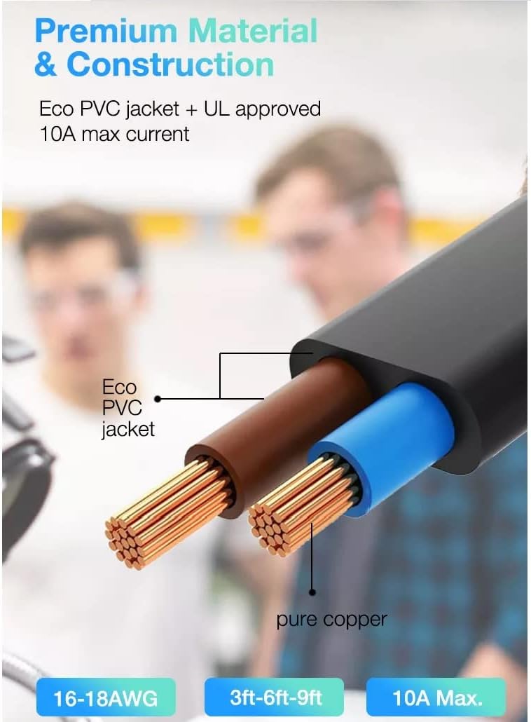 C&E 6 8 1-15P C7) 2 18AWG (5 Pack) Feet Figure Non-Polarized (NEMA to Prong Power Cord, Compatible with Printers, Smart