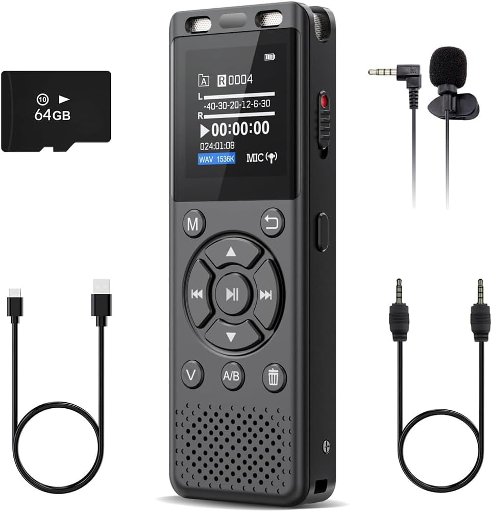 Tonfarb 64GB Repeat,MP3 Digital Voice Recorder with Playback,Audio Recording Device for Lectures