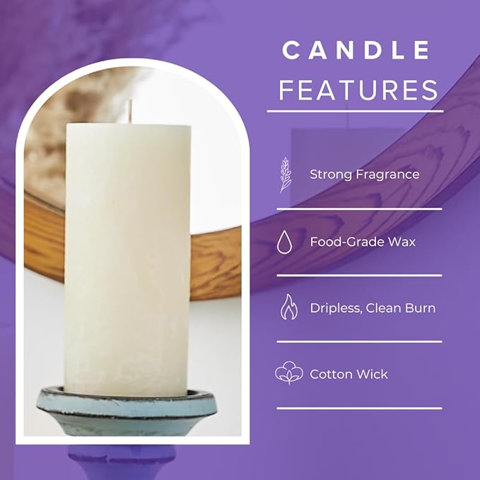 Simply Soson Lavender Scented Candle Set - 3x6 Ivory Pillar Candles for Home Aromatherapy Gift