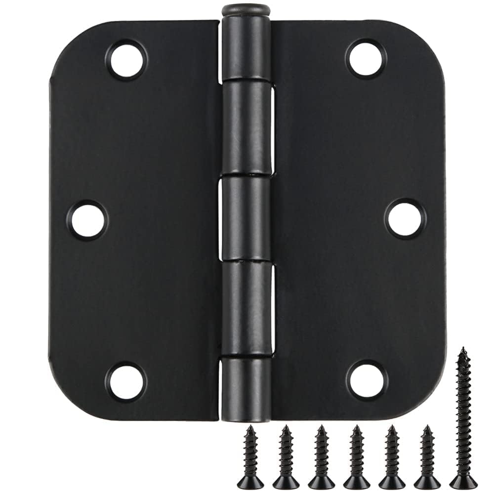Matte Black Door Hinges No Sqeauk 3.5 x 3 1/2 Inch Interior Door Hinges for Doors Rounded 5/8" Radius 30 Pack