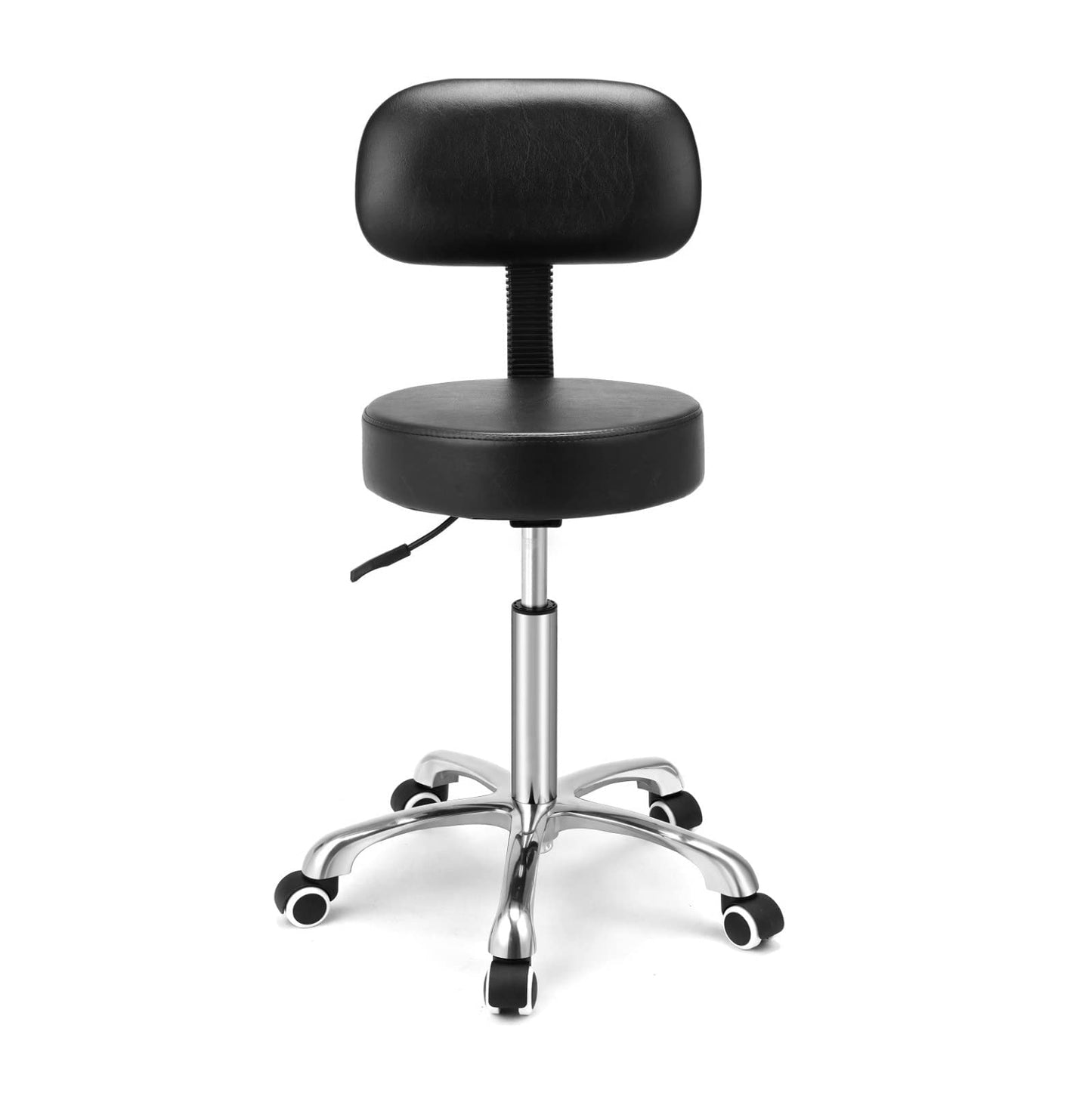 Kaleurrier Rolling Stools with Back Rest, Swivel Adjustable Heavy Duty Stool Chair for Hair Beauty Salon Kitchen Bar Counter Medical Barber Garage Shop Office Use - with Wheels(Black)