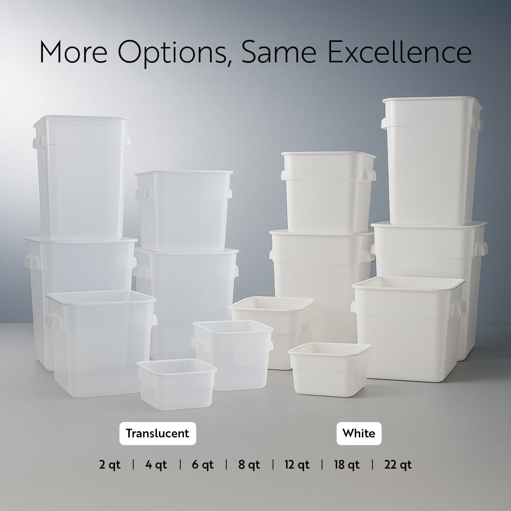 Restaurantware Food Storage Container 10 Pack of 4 qt Plastic Kitchen Storage Bin with Volume Markers Space-Efficient Design Dishwasher-Safe Polypropylene White