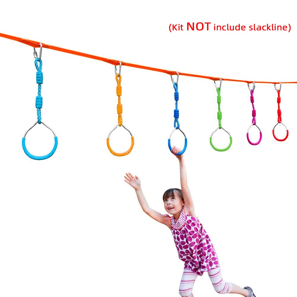 7 Colorful Ninja Ring Fitness Gymnastic Ring Outdoor Backyard Playground Training Equipment Play Set, Funny Jungle Gym Fist Hanging Swing Monkey Bars Ninja Warrior Obstacle Course Trapeze Accessories