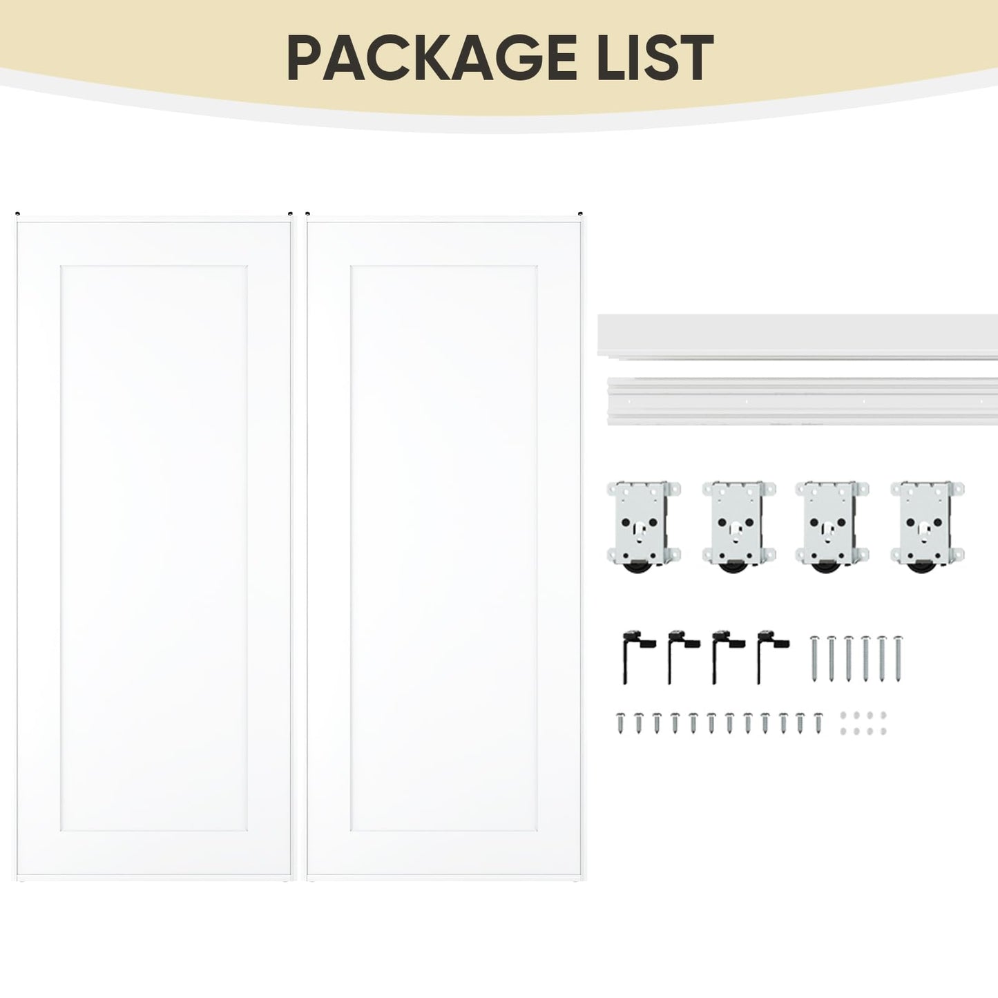 JUBEST Sliding Closet Door 48"(Double 25") x80", 1-Panel Steel Frame Bypass Primed Door with Top & Bottom Track Kits, Preassembled Hardboard Panels with Paintable Surface, Durable & Sturdy