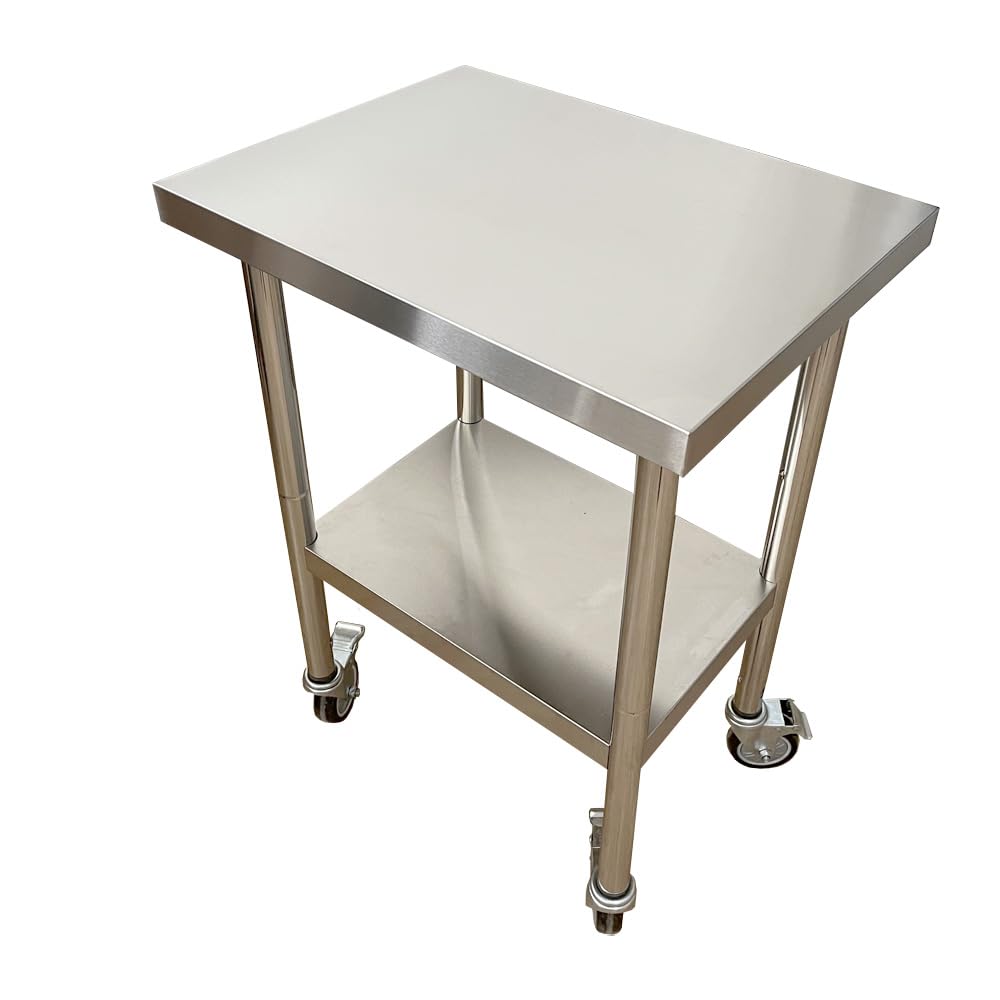 Fierywater Commercial Worktables for Prep 24 x 18 Inches with Caster Wheels,Commercial Heavy Duty Stainless Steel Table with Undershelf for Home,Hotel Kitchen and Restaurant
