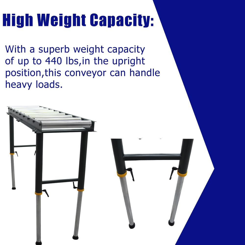 HayWHNKN 9 Rollers Adjustable Conveyor Roller Table Unpowered Roller Conveyor 2.3" Diameter Chrome Plating Roller Silver