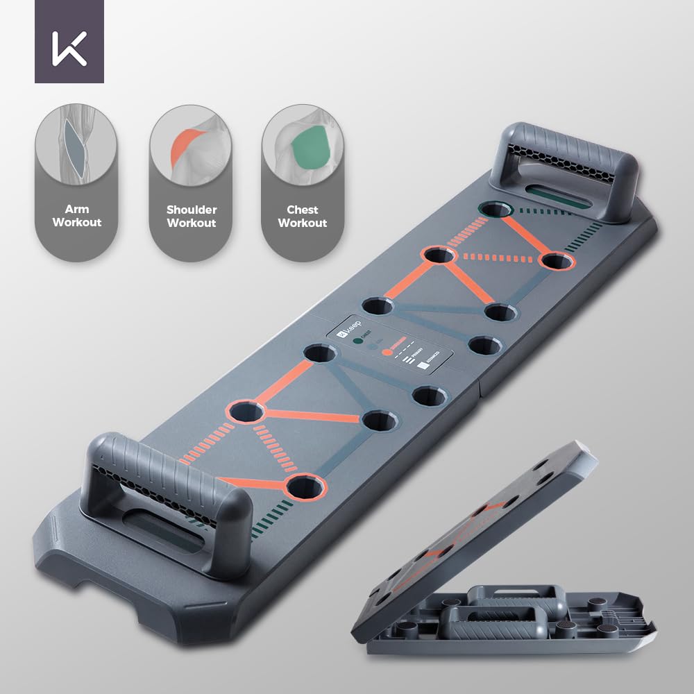 KEEP Push Up Board, 18-in-1 Foldable Pushup Bar for Men & Women, Portable Home Gym Equipment for Chest, Triceps, Shoulder & Back Workout, Heavy-Duty ABS Muscle Strength Training System (Grey)