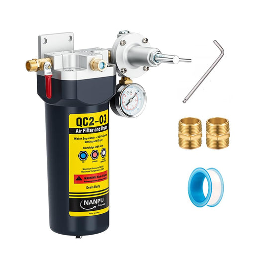 NANPU QC2 1/4" NPT Desiccant Air Dryer with Regulator and Gauge – Inline Moisture Filter for Air Compressor, 1/4" NPT Ball Valve, 120 CFM, 151 PSI – Ideal for Spray Painting and Pneumatic Tools