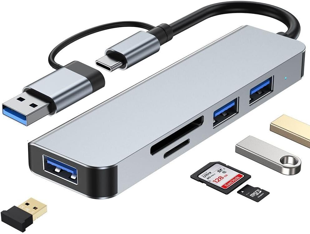 vienon 5 1 3 3.0 in Aluminum USB-C Hub with Memory Card Reader and USB Ports, for PC, Laptops, MacBook Pro/Air, iMac