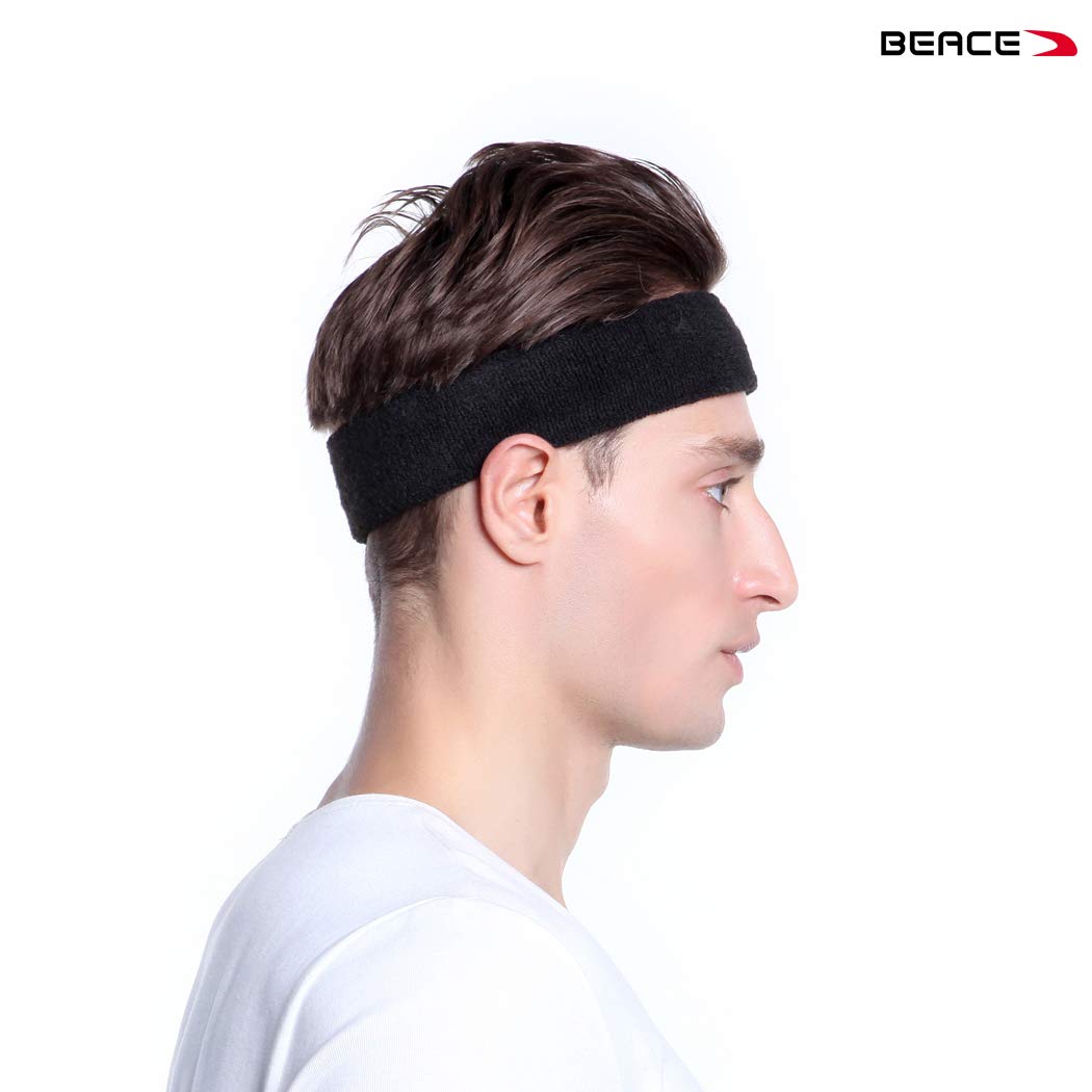 BEACE Sweatbands Sports Headband for Men & Women - 6PCS Moisture Wicking Athletic Cotton Terry Cloth Sweatband for Tennis, Basketball, Running, Gym, Working Out Bl/Wh/Gr/Ma/DP/LT