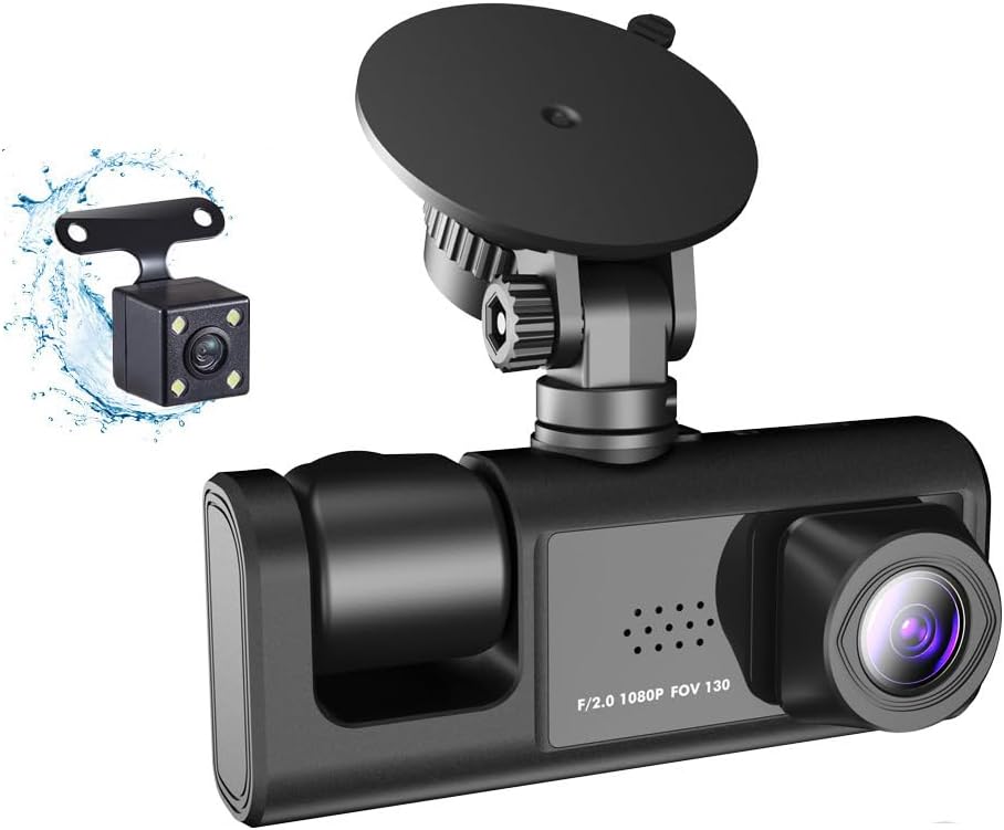 Shkalacar 3 3 Channel Dash Cam WIFI Cameras, Front Rear and Inside, Rearview Mirror Video Recording Camcorder Wide