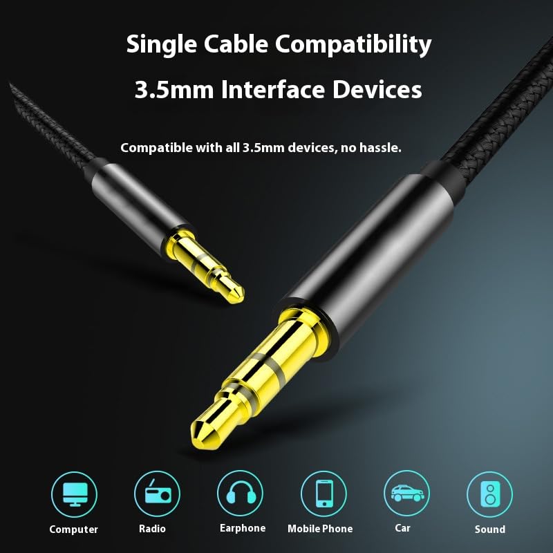 Generic 3.5mm 10 Black Stereo Nylon Braided Auxiliary Cable, feet Long, Compatible with: car Audio Systems