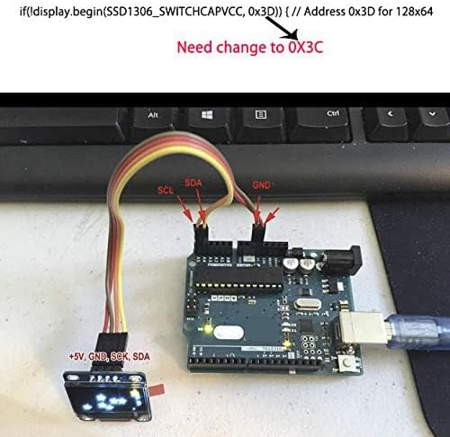 DIYmall 0.96" I2C 128x64 SSD1306 (Pack 2pcs) OLED Module IIC Serial LCD LED White Light Driver Display for Arduino