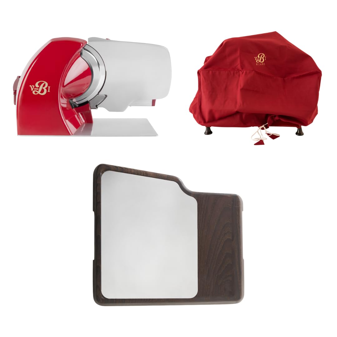 VBI Milano Home Line Plus 250 Electric Food & Meat Slicer in Red+ VBI Milano Home Line Cover+ Presenting Board Bundle