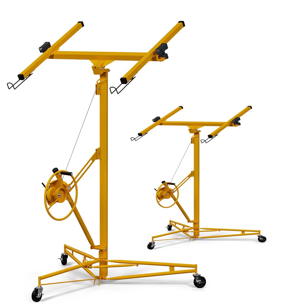 Drywall Lift 16 Ft,Sheetrock Lift Drywall Lifter,150LBS Heavy Duty Rolling Lifter Panel,Hoist Jack with 360° Adjustable Telescopic Arm & 3 Lockable Wheels (16 Ft Yellow)