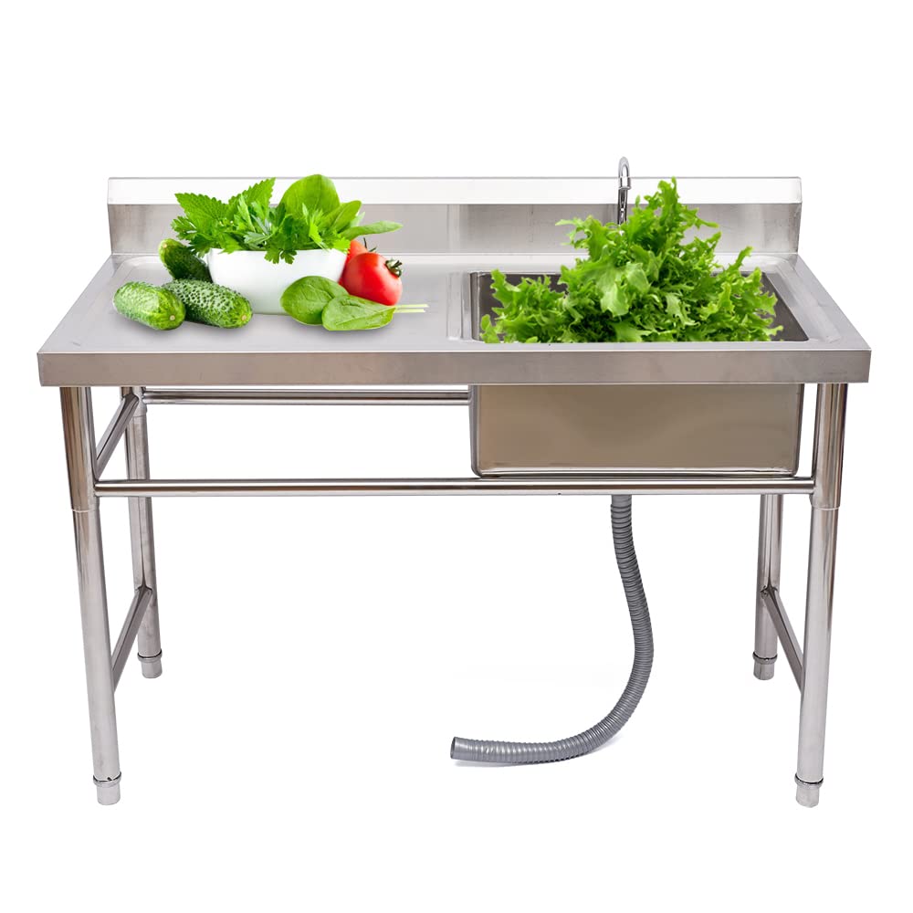 304 Stainless Steel Utility Sink,18 * 15.8 * 8.8in Commercial Sink,Single Compartment Workbench Sinks,Free Standing Multifunctional Sink Set for Restaurant, Laundry Room,Backyard,Garage