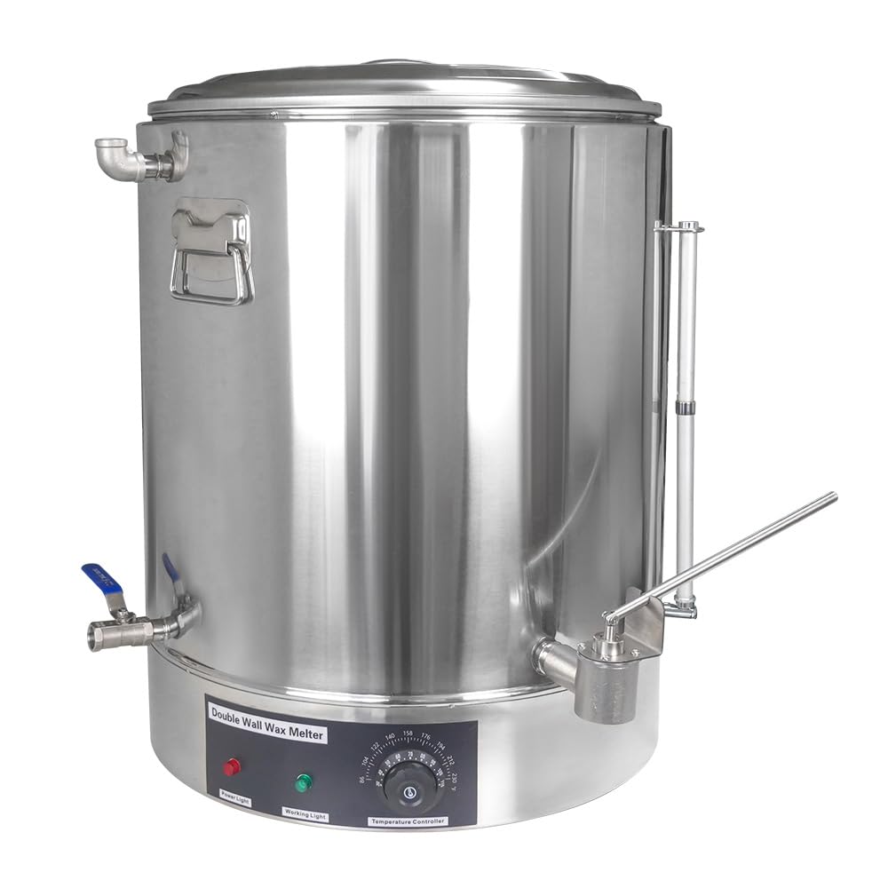 witbee Heated Honey Bottling Tank, 19 Gallon Stainless Steel Double Wall Wax Melter with No Drip Honey Gate Valve and Strainer, Adjustable Temperature, for Storage and Bottling Honey