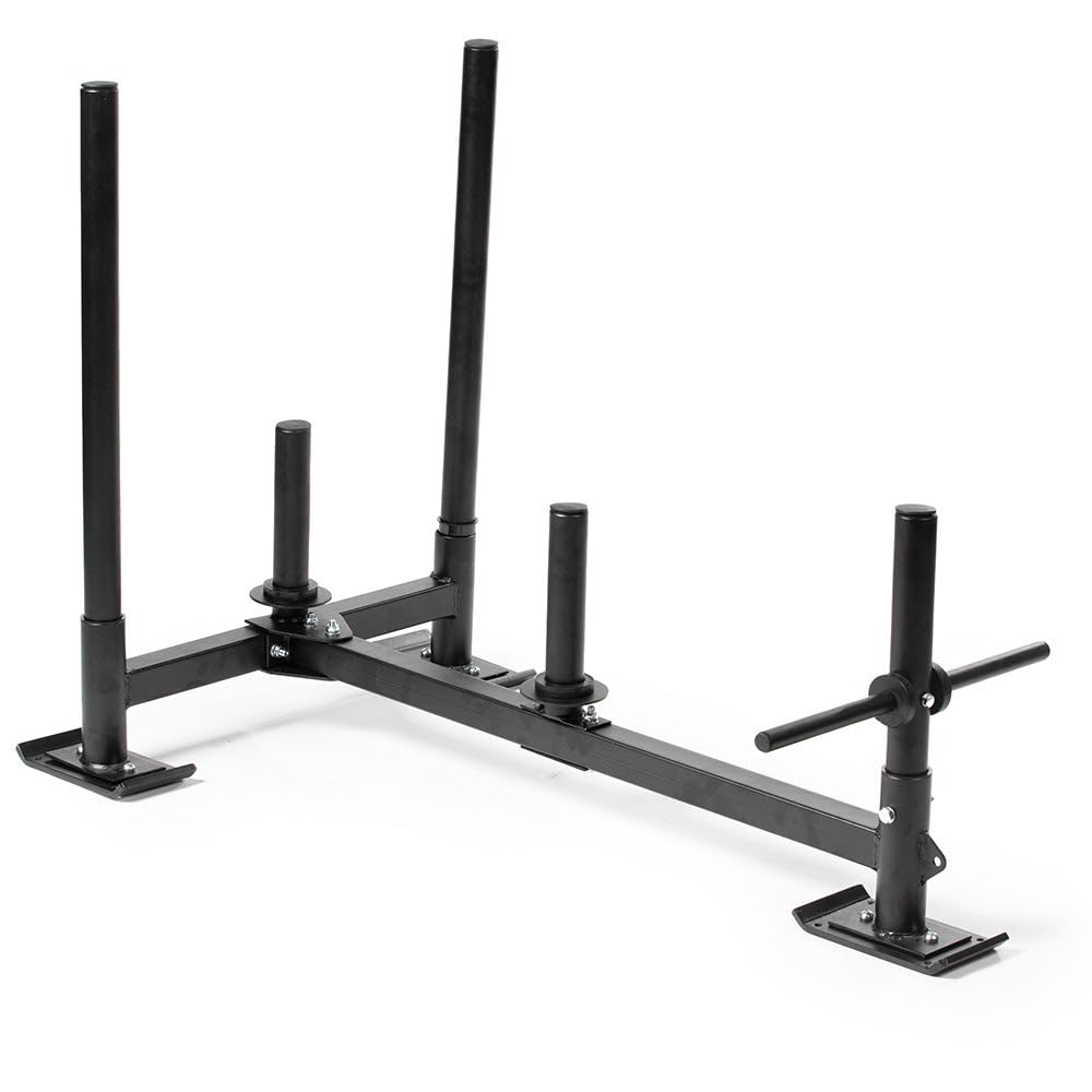 Titan Fitness High-Low Push Pull Drag Sled for Speed Training and Agility, 600 LB Capacity, Use on Grass, Turf, Concrete or Asphalt, Fits Olympic Weight Plates