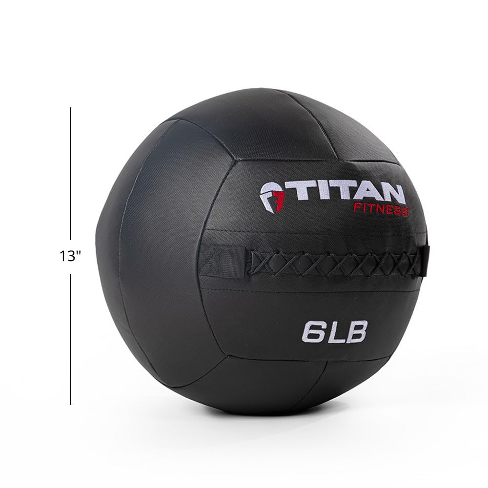 Titan Fitness 6 LB - 14 LB Set Soft Shell Medicine Wall Balls with Poly-Composite Laminate Cross Texture Non-Slip Grip for Throwing, Core Strength, Floor Exercises, Stretching