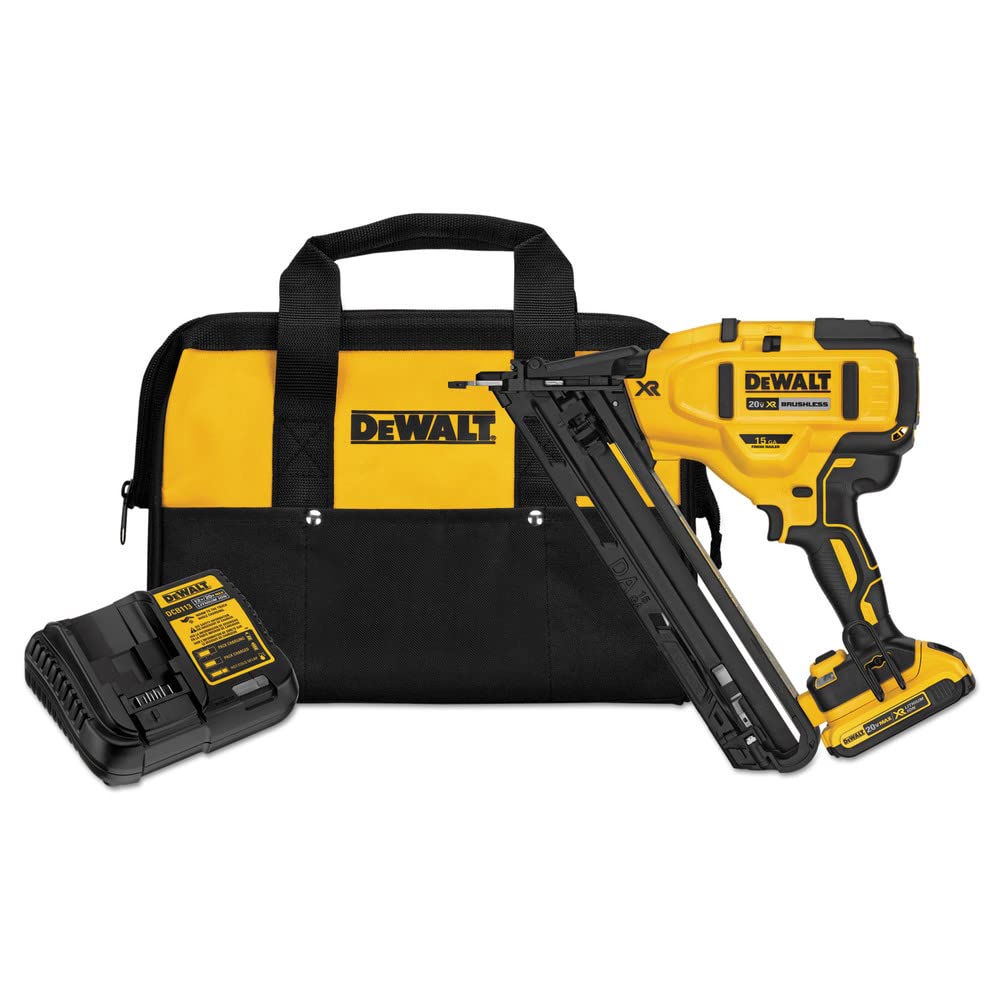 DEWALT 20V MAX Finish Nailer Kit, Angled, 15GA, Battery, Charger & Bag (DCN650D1)